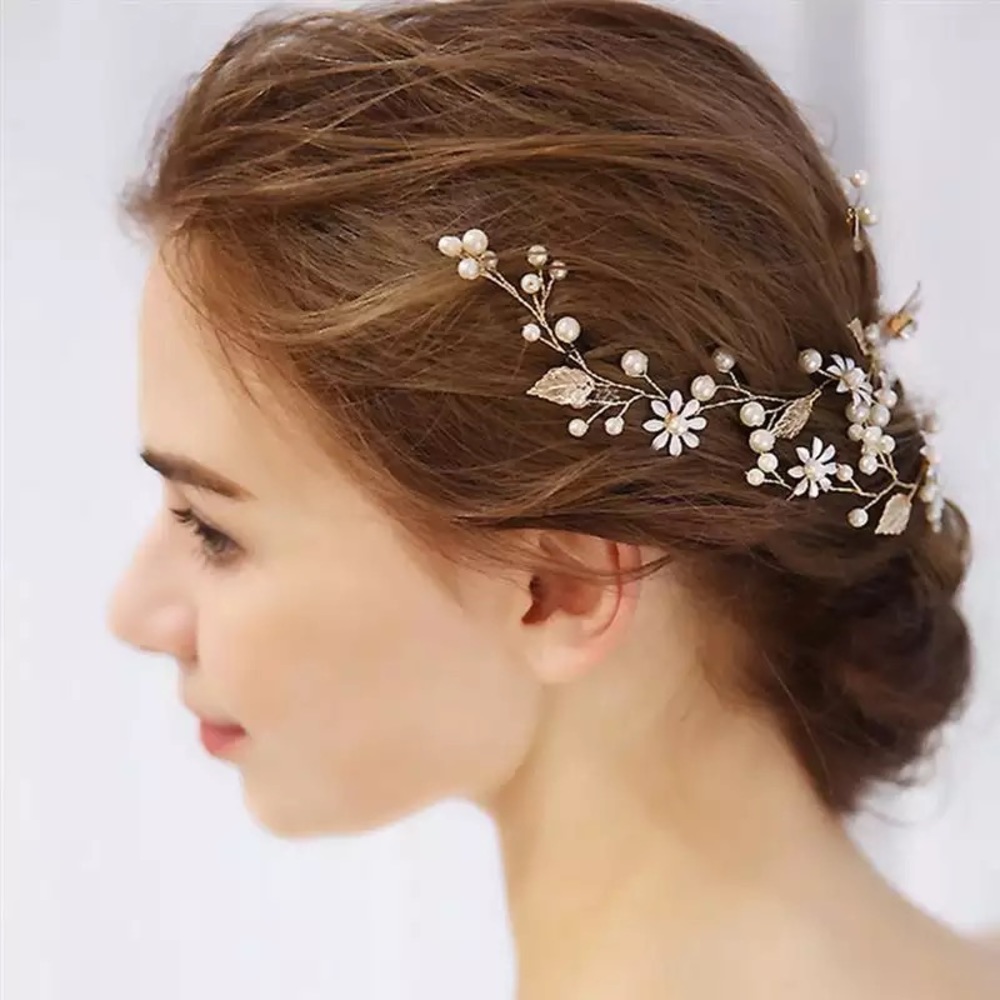 Renaissance Crystal Pearl Leaf Flower Headdress - Picture 2 of 16